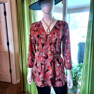 Peck & Peck: Paisley Rayon Top with  Beaded Waist Collage.